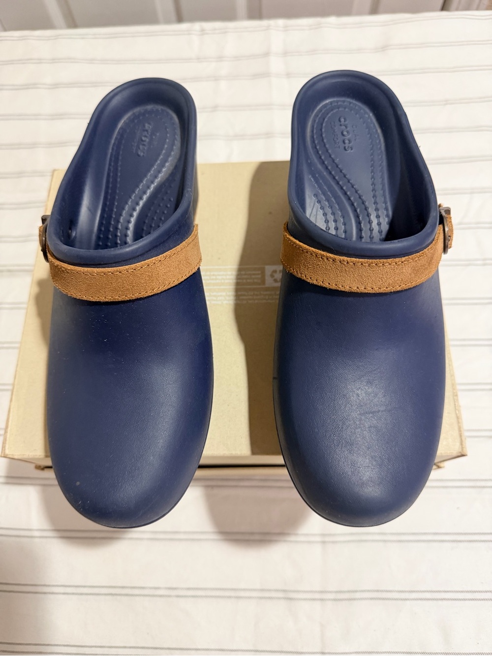 CROCS Kids Navy Clog with Brown Strap